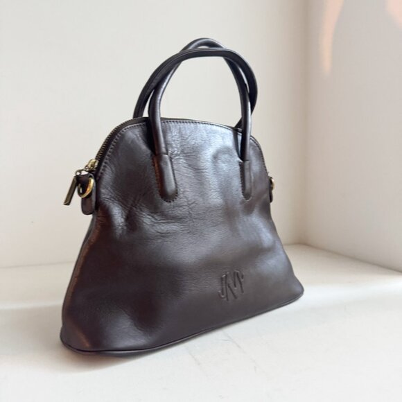 Vintage 90s Deep Dark Chestnut Brown Leather Handbag - Picture 3 of 8